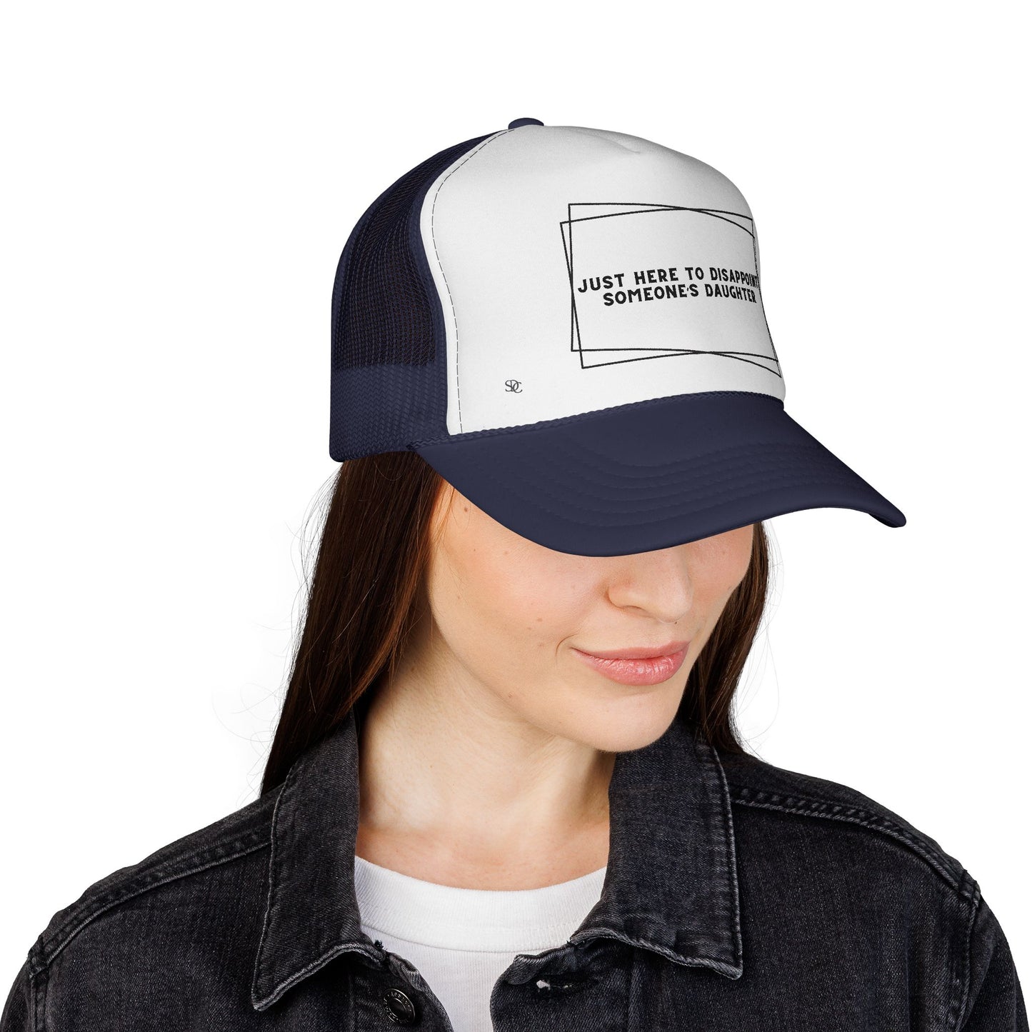 Mens Funny Trucker Hat - Just here to disappoint someone's daughter