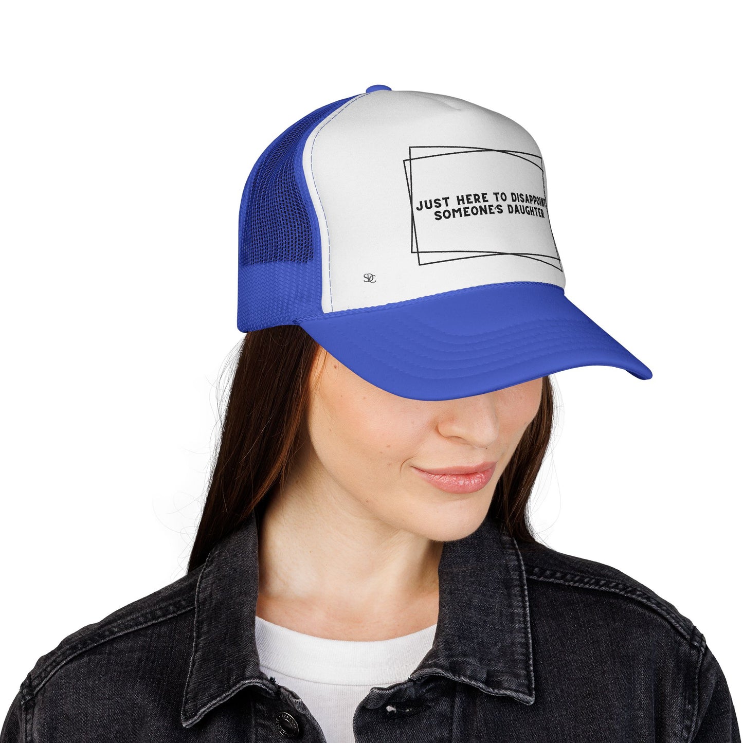 Mens Funny Trucker Hat - Just here to disappoint someone's daughter
