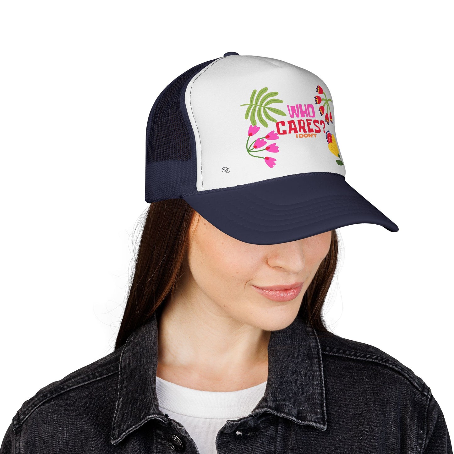 Funny Trucker Hat - "Who Cares"