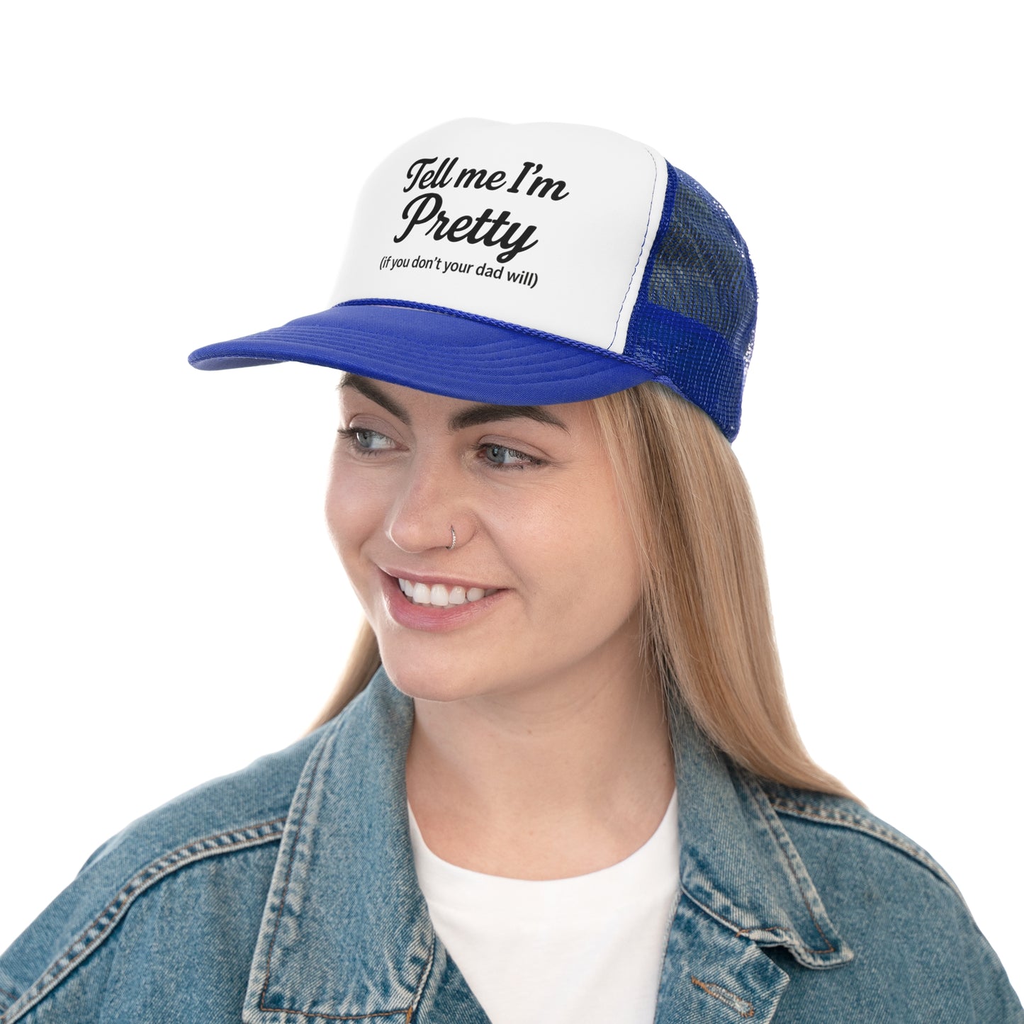 Playful Pink Trucker Cap - "Tell Me I'm Pretty" with Lip Print