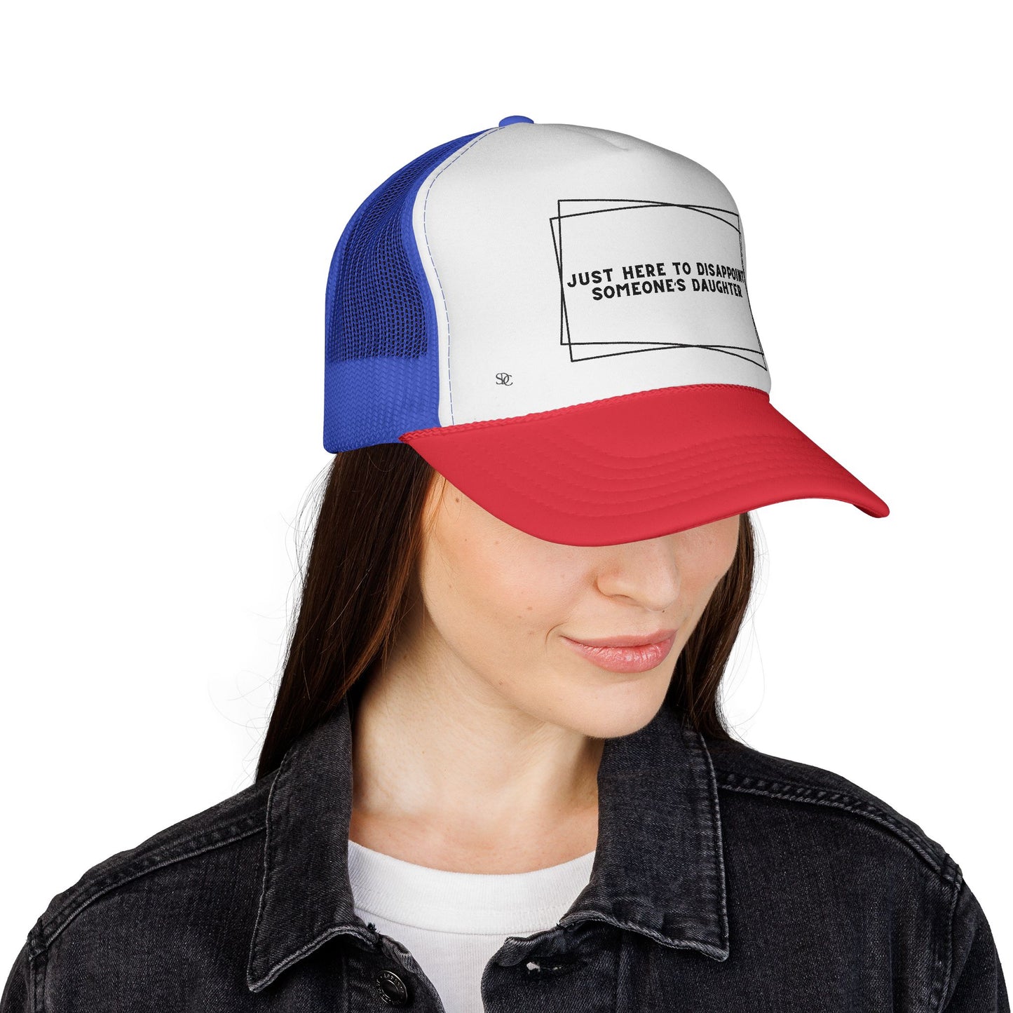 Mens Funny Trucker Hat - Just here to disappoint someone's daughter
