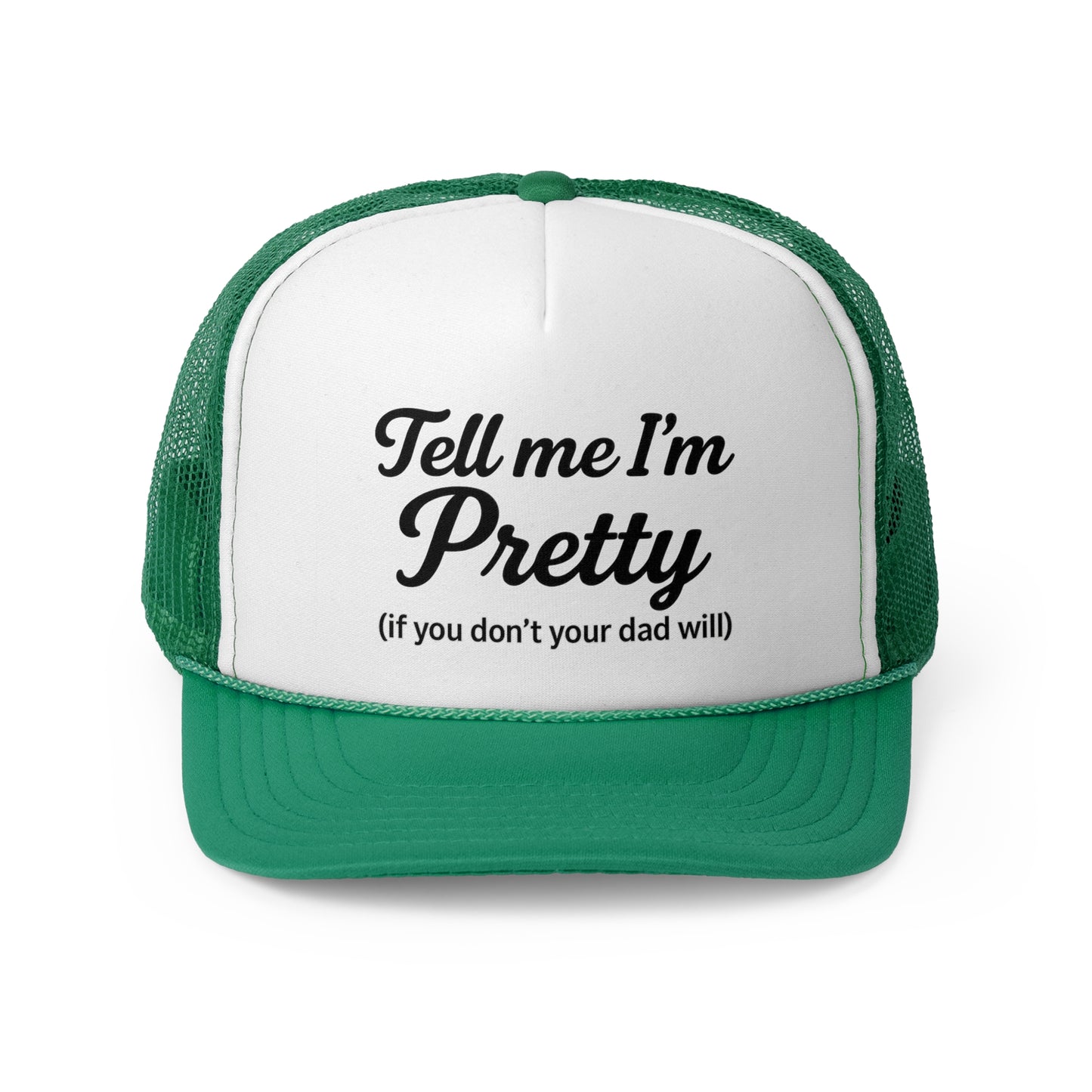 Playful Pink Trucker Cap - "Tell Me I'm Pretty" with Lip Print