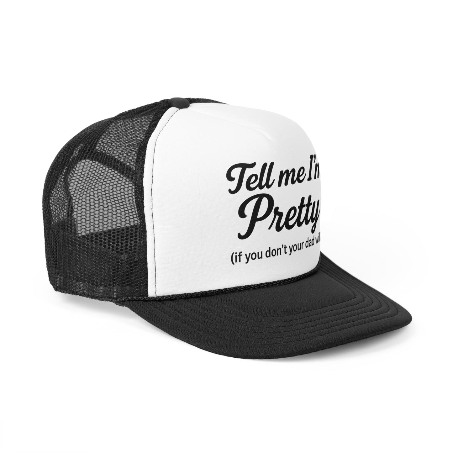 Playful Pink Trucker Cap - "Tell Me I'm Pretty" with Lip Print