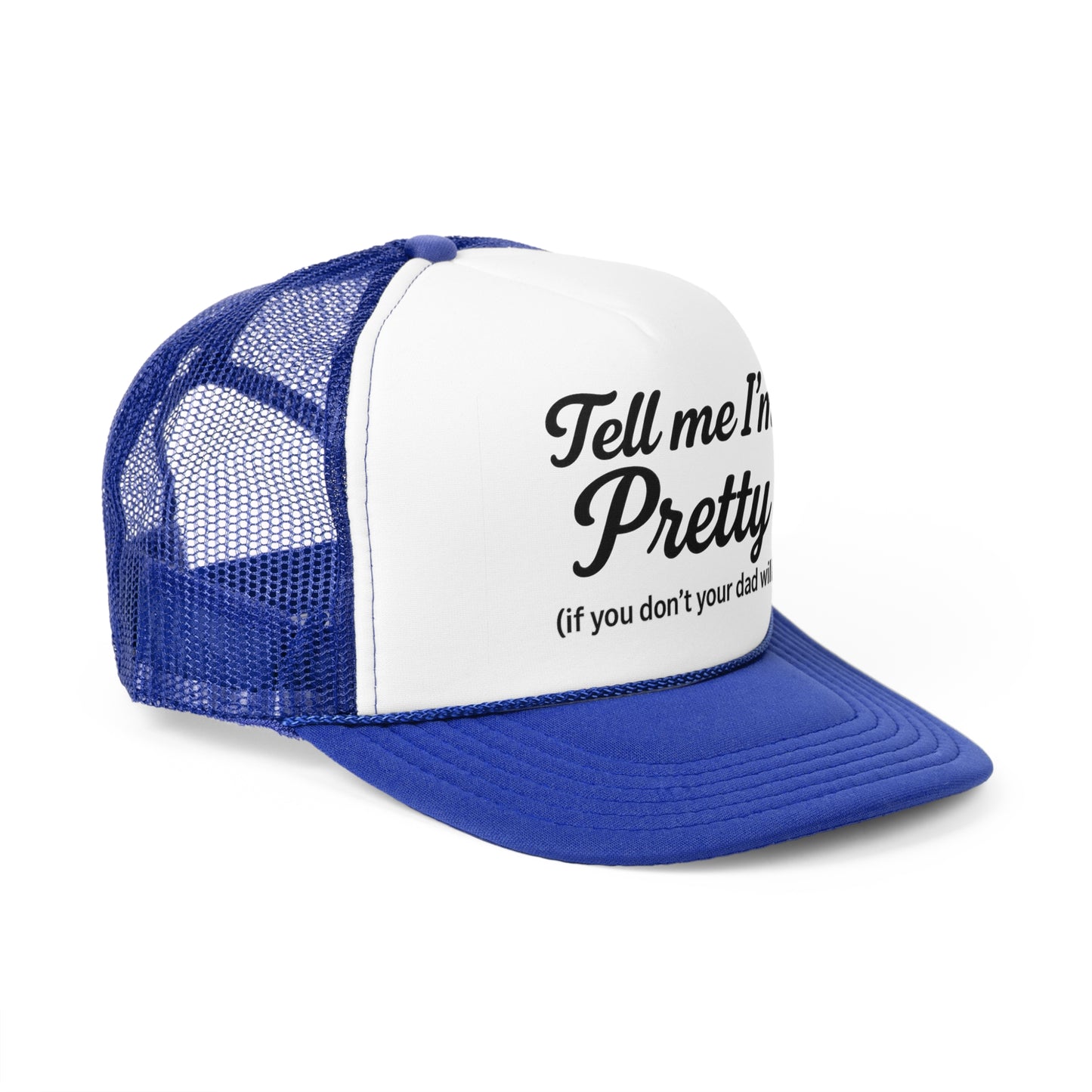 Playful Pink Trucker Cap - "Tell Me I'm Pretty" with Lip Print