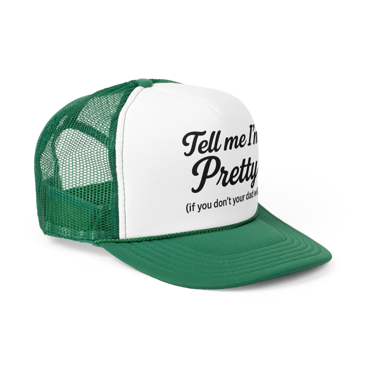Playful Pink Trucker Cap - "Tell Me I'm Pretty" with Lip Print
