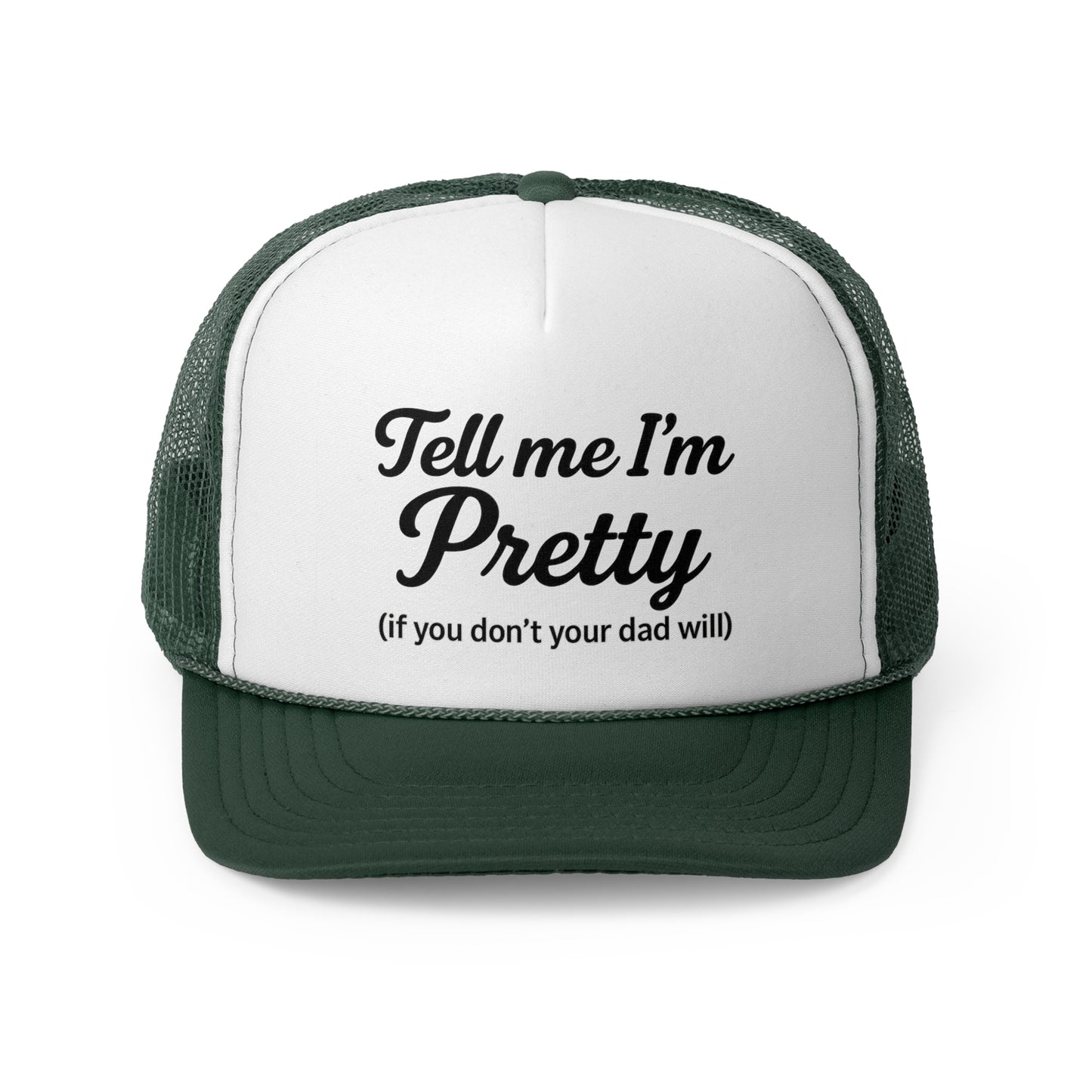 Playful Pink Trucker Cap - "Tell Me I'm Pretty" with Lip Print