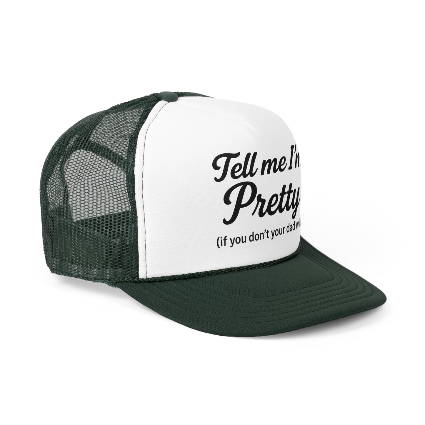 Playful Pink Trucker Cap - "Tell Me I'm Pretty" with Lip Print