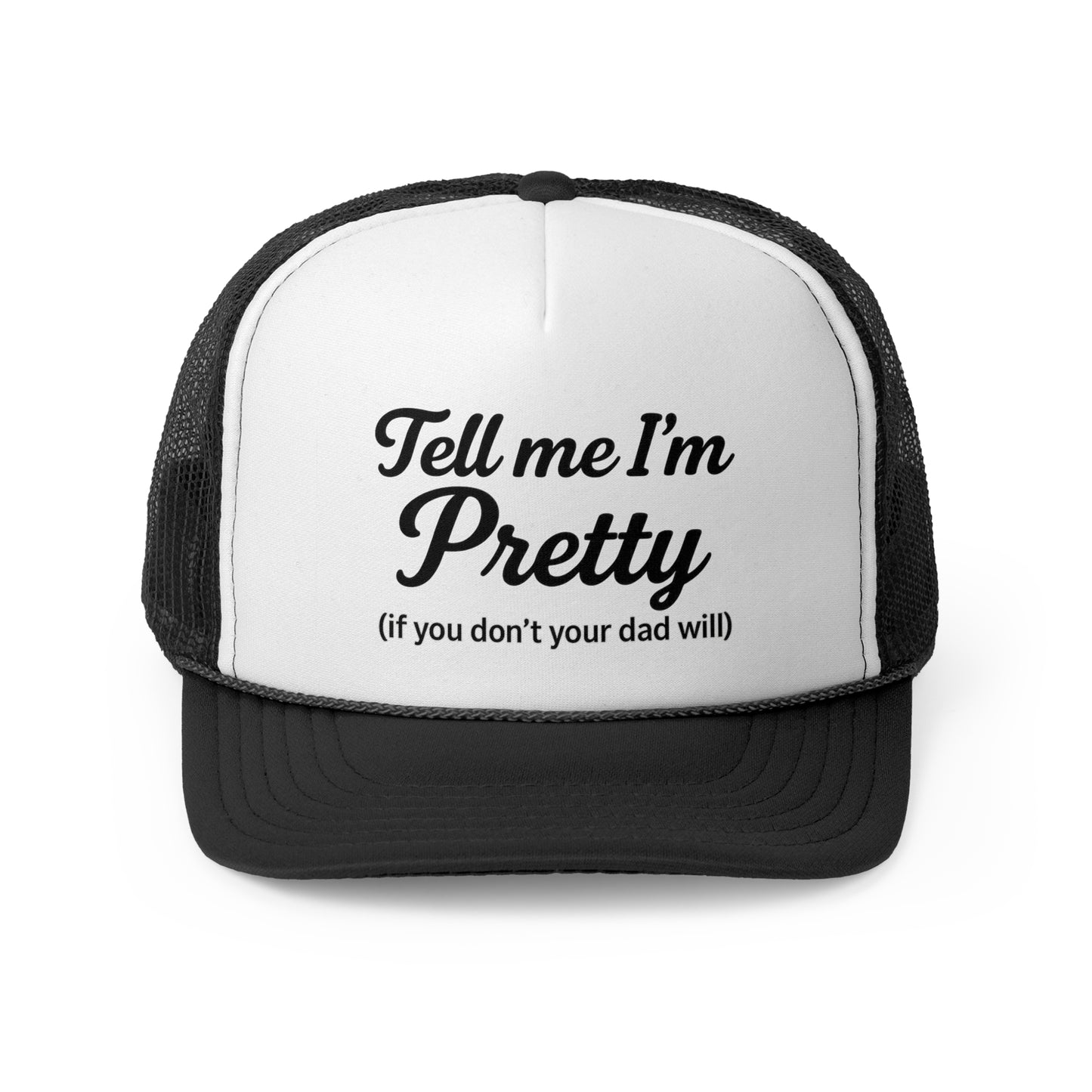 Playful Pink Trucker Cap - "Tell Me I'm Pretty" with Lip Print