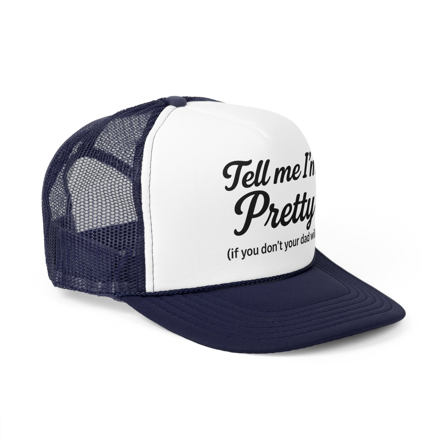 Playful Pink Trucker Cap - "Tell Me I'm Pretty" with Lip Print