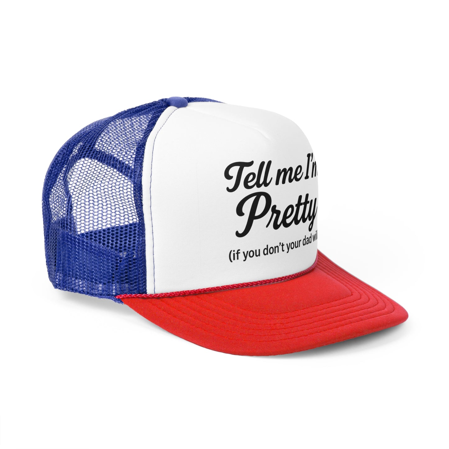 Playful Pink Trucker Cap - "Tell Me I'm Pretty" with Lip Print